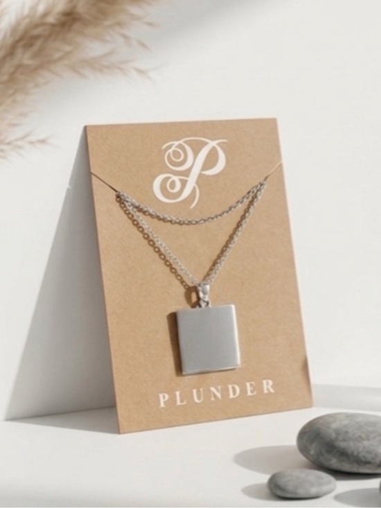 Plunder Jewelry - Plunder Silver Square Pendant Necklace - Silver Tone